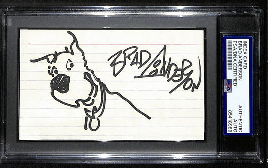 Brad Anderson Signed/Inscribed Index Card Cartoonist "Marmaduke" PSA 193812