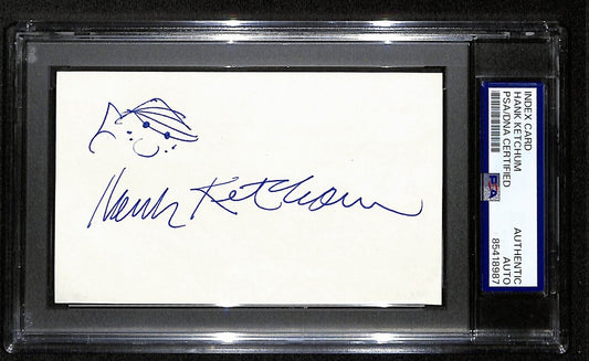 Hank Ketchum Signed 3x5 Index Card Cartoonist "Dennis the Menace" PSA 193814