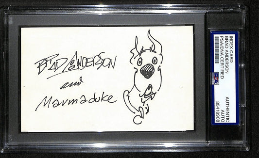 Brad Anderson Signed/Inscribed Index Card Cartoonist "Marmaduke" PSA 193816
