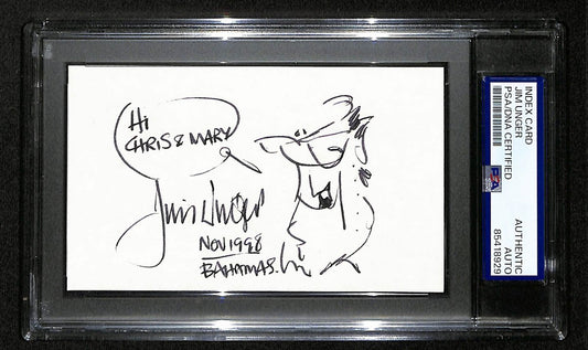 Jim Unger Signed/Inscribed 3x5 Index Card Cartoonist "Herman" PSA/DNA 193818
