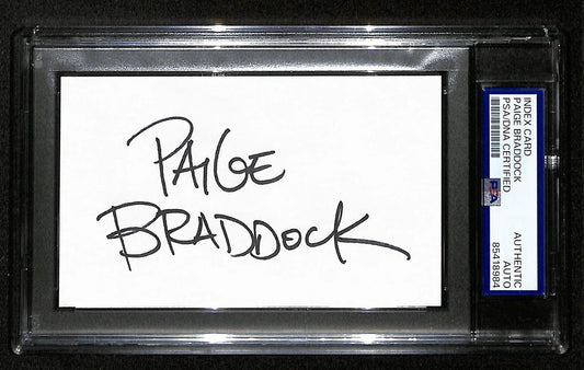 Paige Braddock Signed/Auto Index Card Cartoonist "Jane's World" PSA 193822