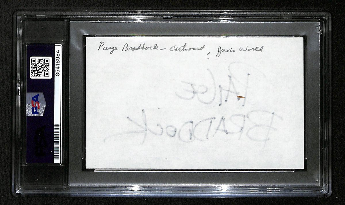 Paige Braddock Signed/Auto Index Card Cartoonist "Jane's World" PSA 193822