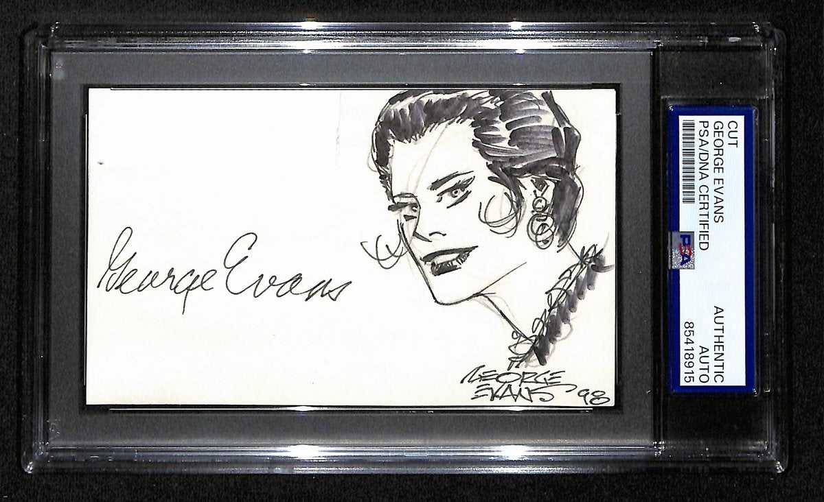 George Evans Signed/Autographed Cut on 3x5 Index Card Cartoonist PSA/DNA 193827