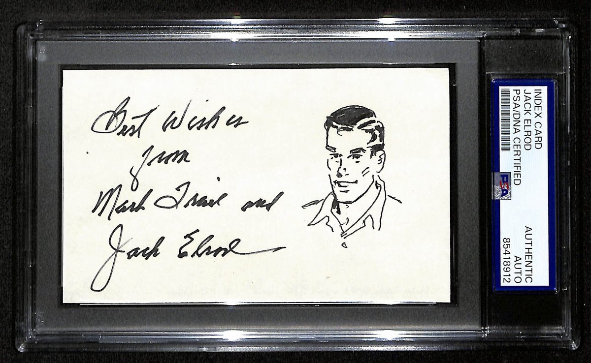 Jack Elrod Signed/Inscr 3x5 Index Card Cartoonist "Mark Trail" PSA/DNA 193830