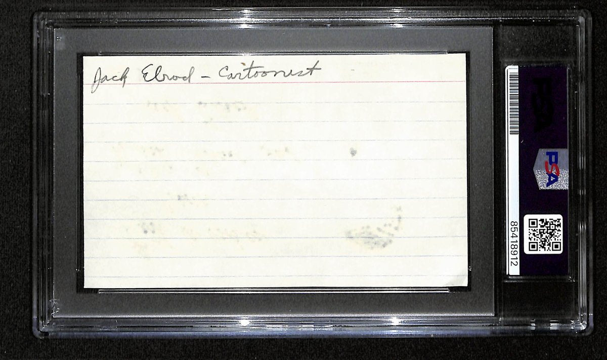 Jack Elrod Signed/Inscr 3x5 Index Card Cartoonist "Mark Trail" PSA/DNA 193830