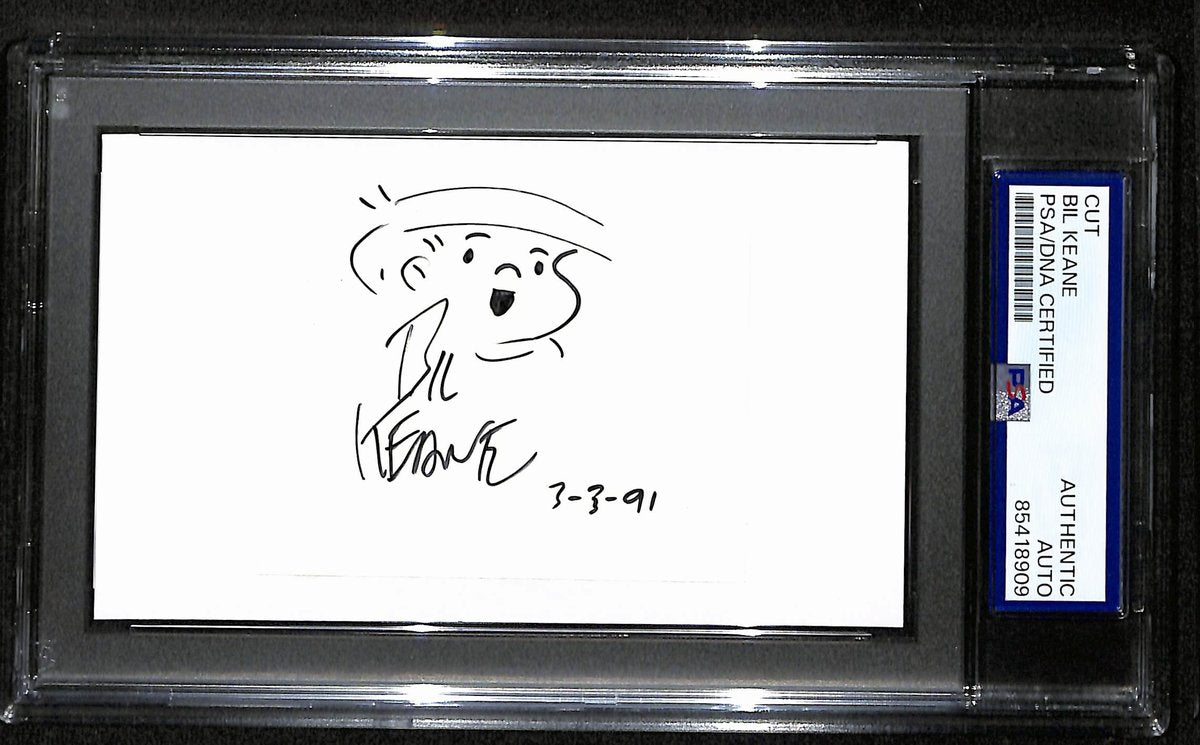 Bil Keane Signed/Ins Cut on 3x5 Index Card Cartoonist "Family Circus" PSA 193832