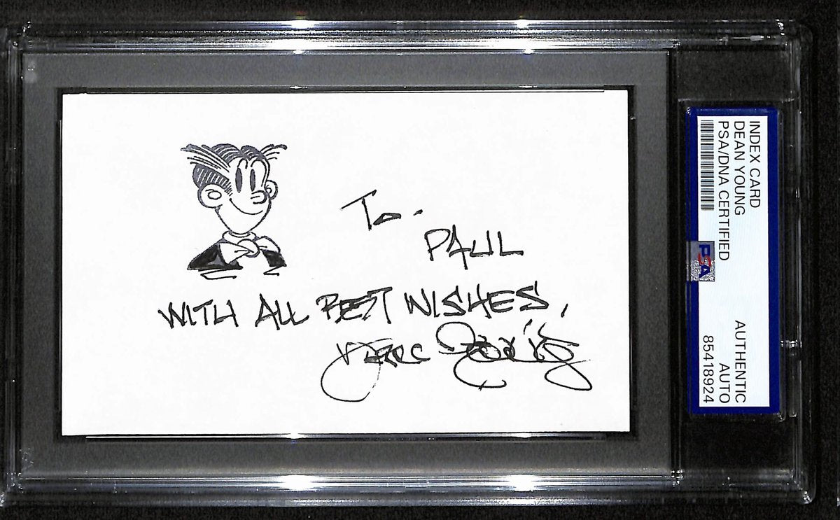 Dean Young Signed/Inscribed Index Card Cartoonist "Blondie" PSA/DNA 193834