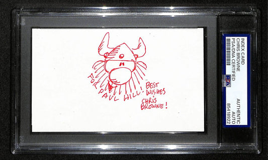 Chris Browne Signed/Insc Index Card Cartoonist "Hagar the Horrible" PSA 193836