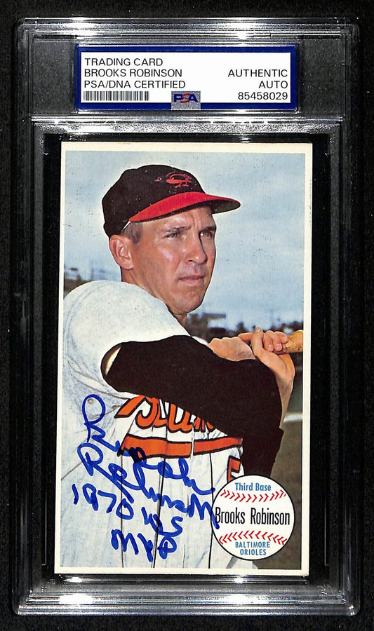 Brooks Robinson HOF Signed/Inscr 1964 TOPPS Giants Card #50 Orioles PSA 194428