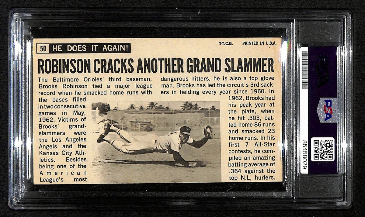 Brooks Robinson HOF Signed/Inscr 1964 TOPPS Giants Card #50 Orioles PSA 194428