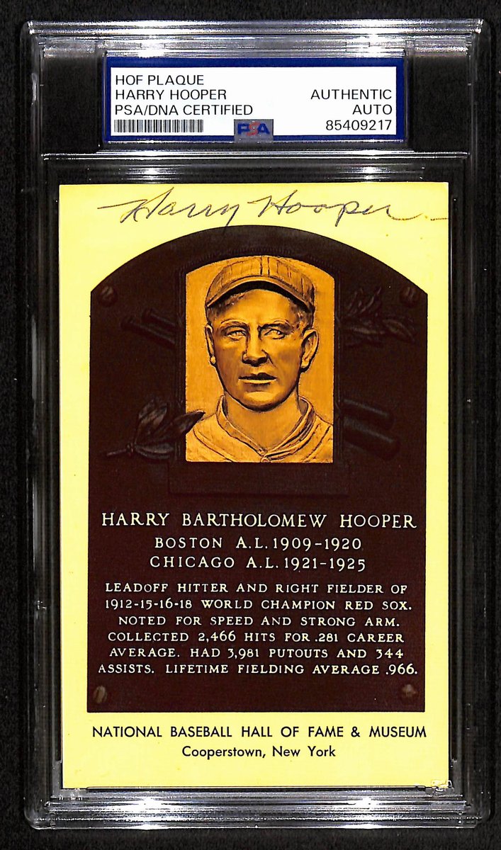 Harry Hooper Signed 3.5x5.5 Hall of Fame Plaque Post Card White Sox PSA 194925