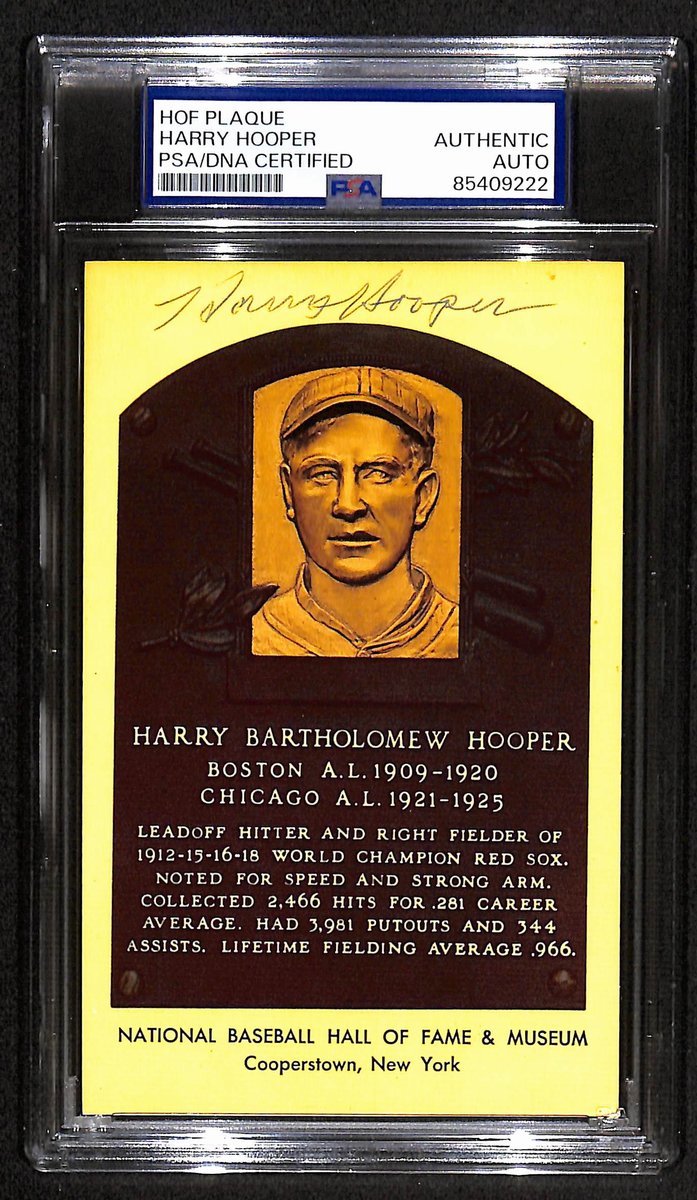 Harry Hooper Signed 3.5x5.5 Hall of Fame Plaque Post Card White Sox PSA 194926