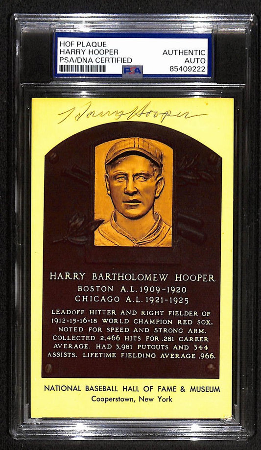 Harry Hooper Signed 3.5x5.5 Hall of Fame Plaque Post Card White Sox PSA 194926