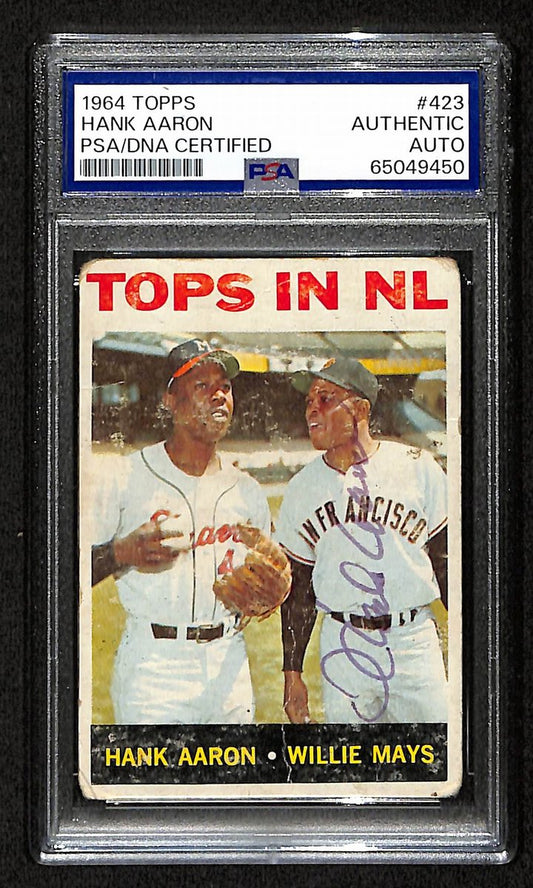 Hank Aaron HOF Signed/Auto 1964 TOPPS Card #423 Braves PSA/DNA 194424