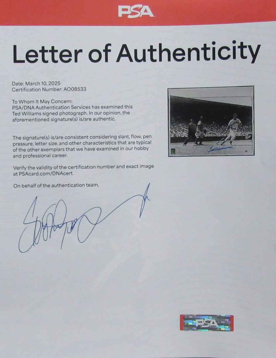 Ted Williams HOF Signed/Auto 16x20 B/W Photo Boston Red Sox PSA/DNA 194056