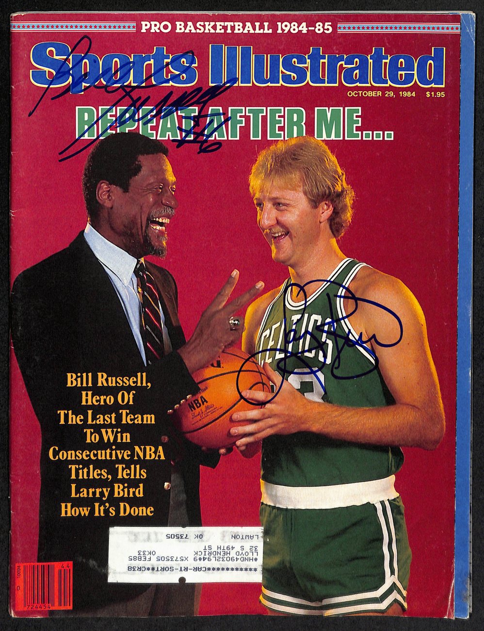 Bill Russell/Larry Bird Signed 10/29/1984 Sports Illustrated Magazine JSA 194471