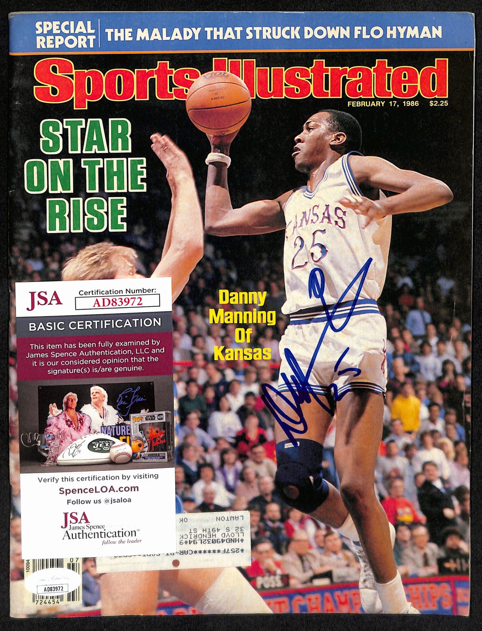 Danny Manning Signed 2/17/1986 Sports Illustrated Magazine Kansas JSA 194483