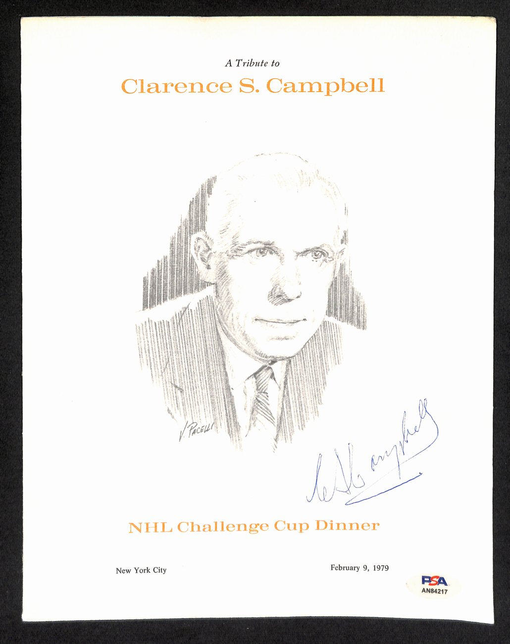 Clarence Campbell Signed/Auto 2/9/1979 Tribute Dinner Program PSA/DNA 194490