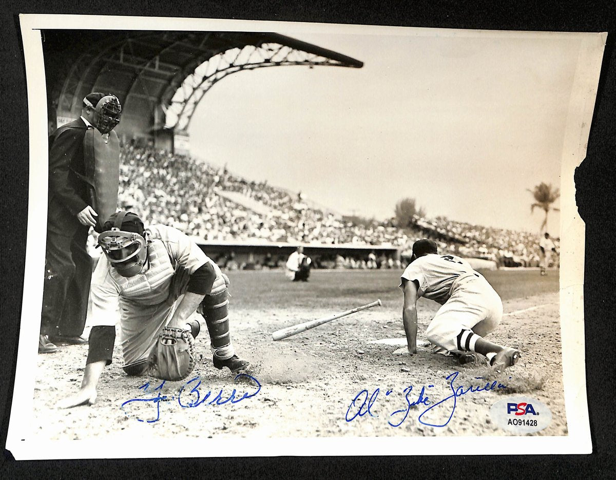 Yogi Berra/Al Zarilla Dual-Signed/Auto Vintage 9x7 Wire/Press Photo PSA 194442
