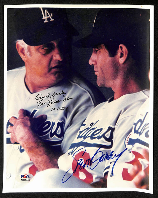 Tommy Lasorda/Steve Garvey Dual-Signed/Inscribed 8x10 Photo Dodgers PSA 194451