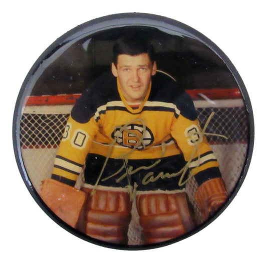 Bernie Parent HOF Signed/Auto Photo Hockey Puck Boston Bruins Beckett 194783