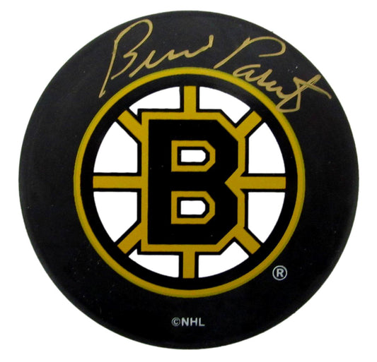 Bernie Parent HOF Signed/Auto Boston Bruins Logo Hockey Puck Beckett 194784