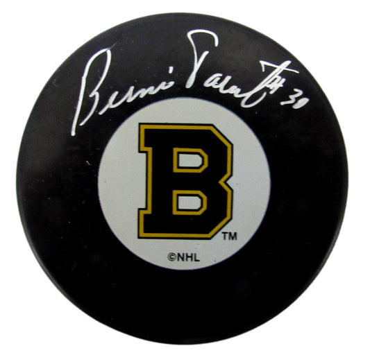 Bernie Parent HOF Signed/Auto Boston Bruins Logo Hockey Puck Beckett 194785