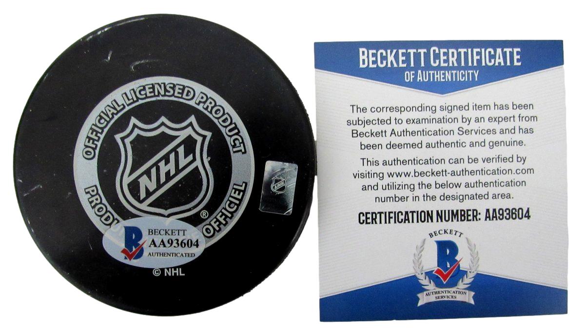 Bernie Parent HOF Signed/Auto Boston Bruins Logo Hockey Puck Beckett 194785