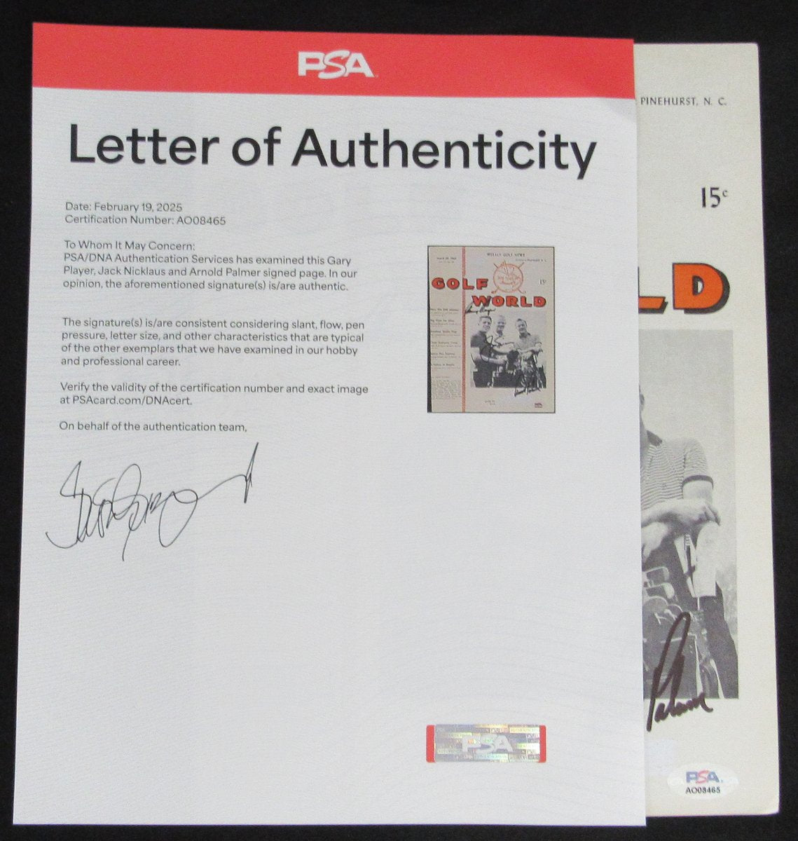 Arnold Palmer/Jack Nicklaus/Gary Player Signed 1963 Golf World PSA/DNA 195623