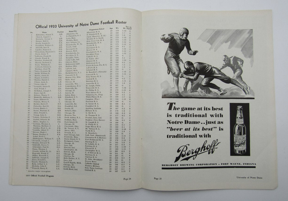 Nov. 25, 1933 So. California vs. Notre Dame NCAA Football Game Program 195583