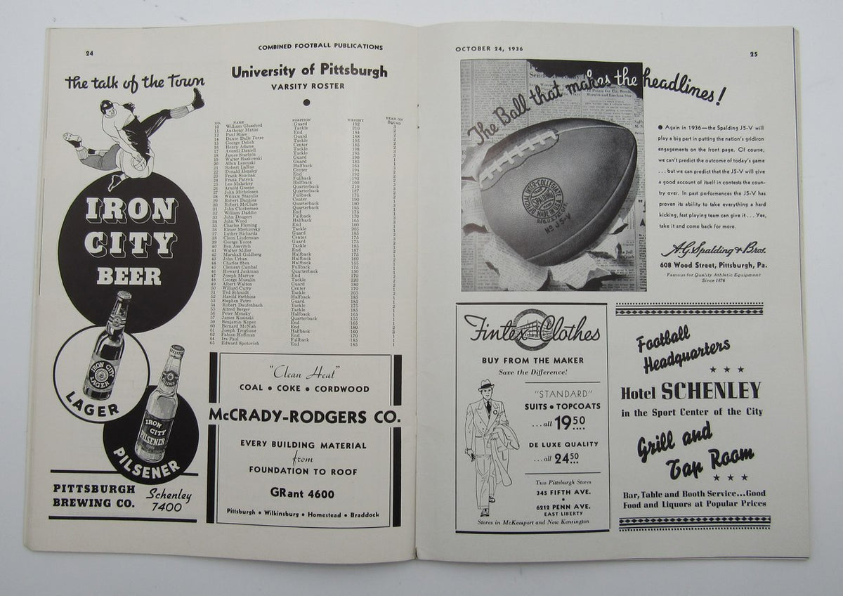 October 24, 1936 Pitt vs. Notre Dame NCAA Football Game Program 195596