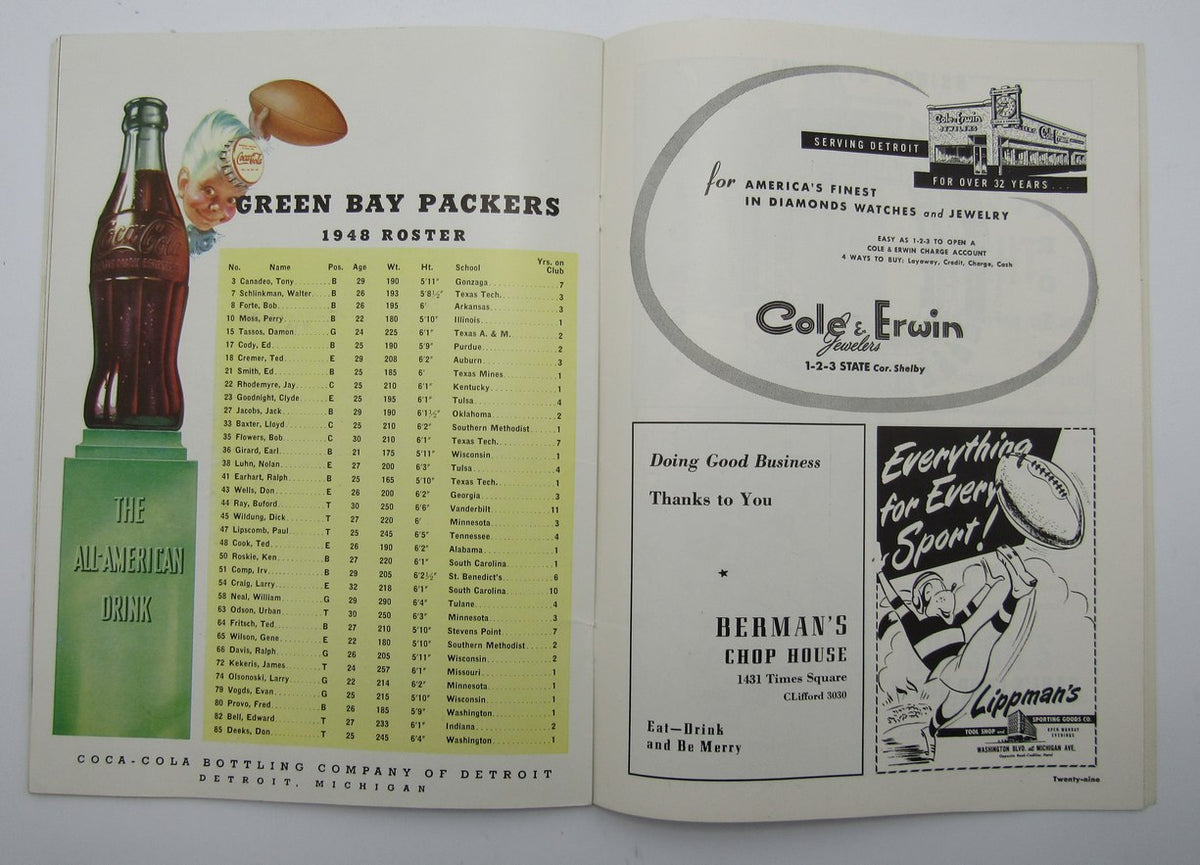 Oct. 31, 1948 Detroit Lions vs. Green Bay Packers Football Game Program 195604