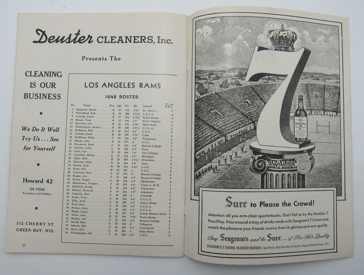 October 17, 1948 LA Rams vs. Green Bay Packers Football Game Program 195605