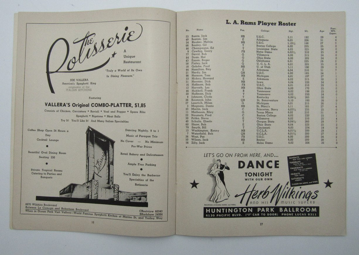November 30, 1947 LA Rams vs. Green Bay Packers Football Game Program 195606
