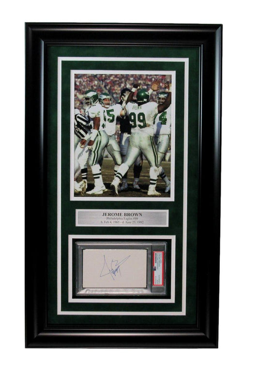 Jerome Brown Signed/Auto Index Card with 8x10 Photo Eagles Framed PSA/DNA 194131