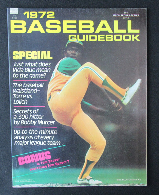 1972 Baseball Guidebook Magazine Vida Blue Oakland A's on Cover NO LABEL 184661