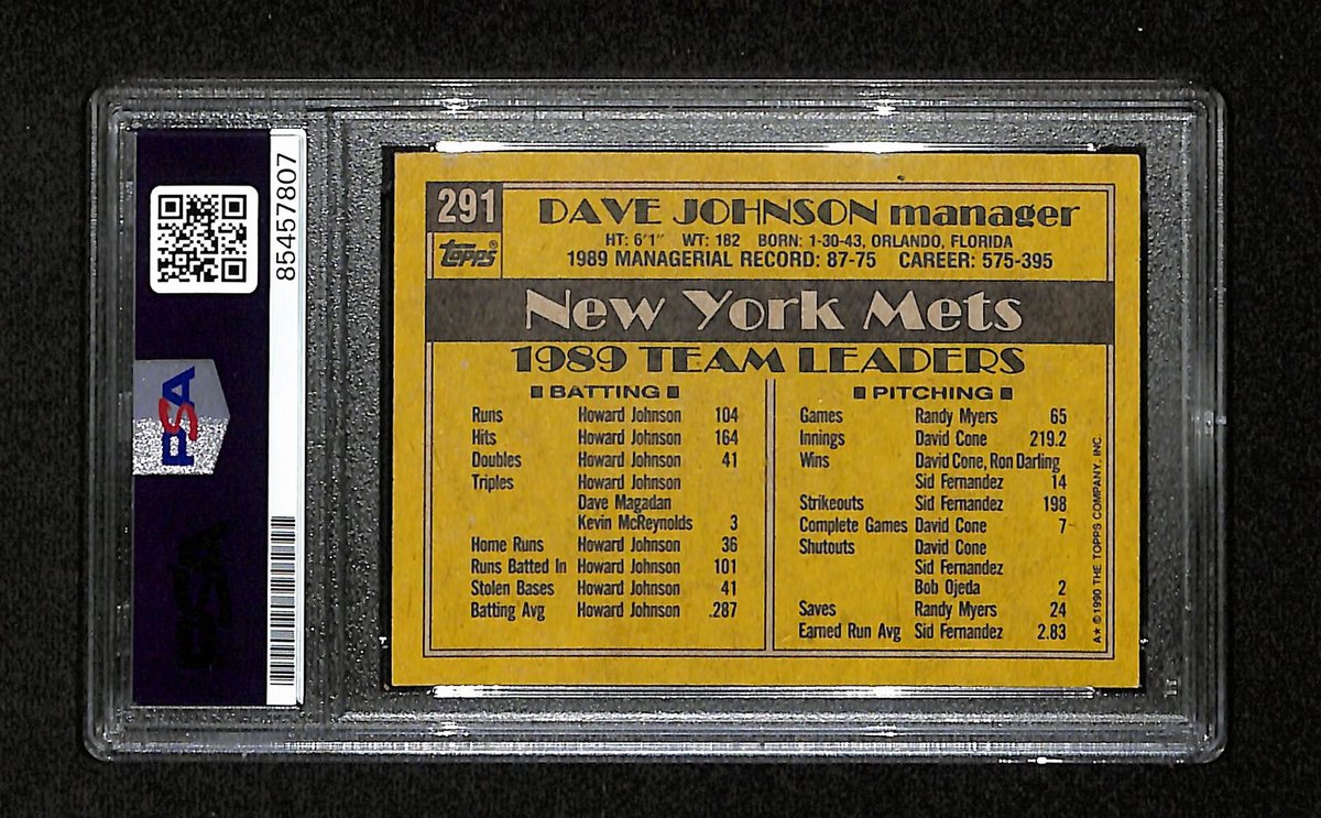 Dave Johnson Signed/Auto 1990 Topps Card #291 New York Mets PSA/DNA 195143