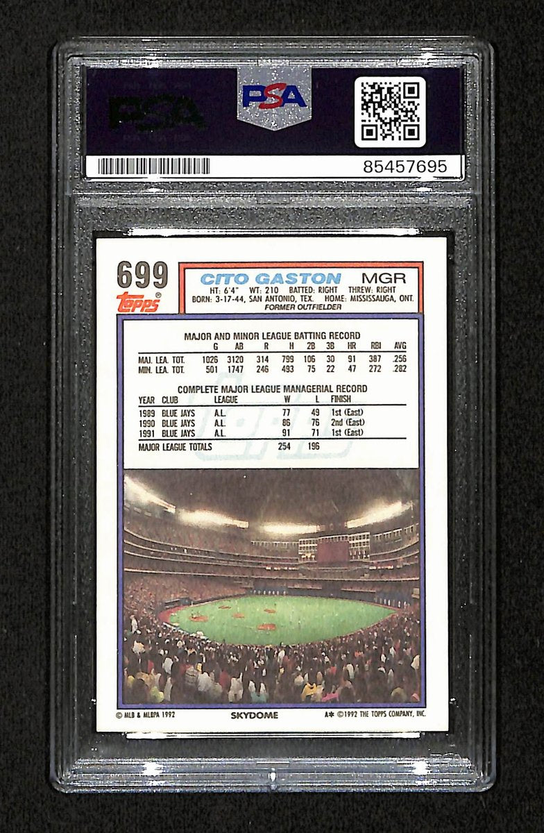 Cito Gaston Signed/Autographed 1992 Topps Card #699 Blue Jays PSA/DNA 195149