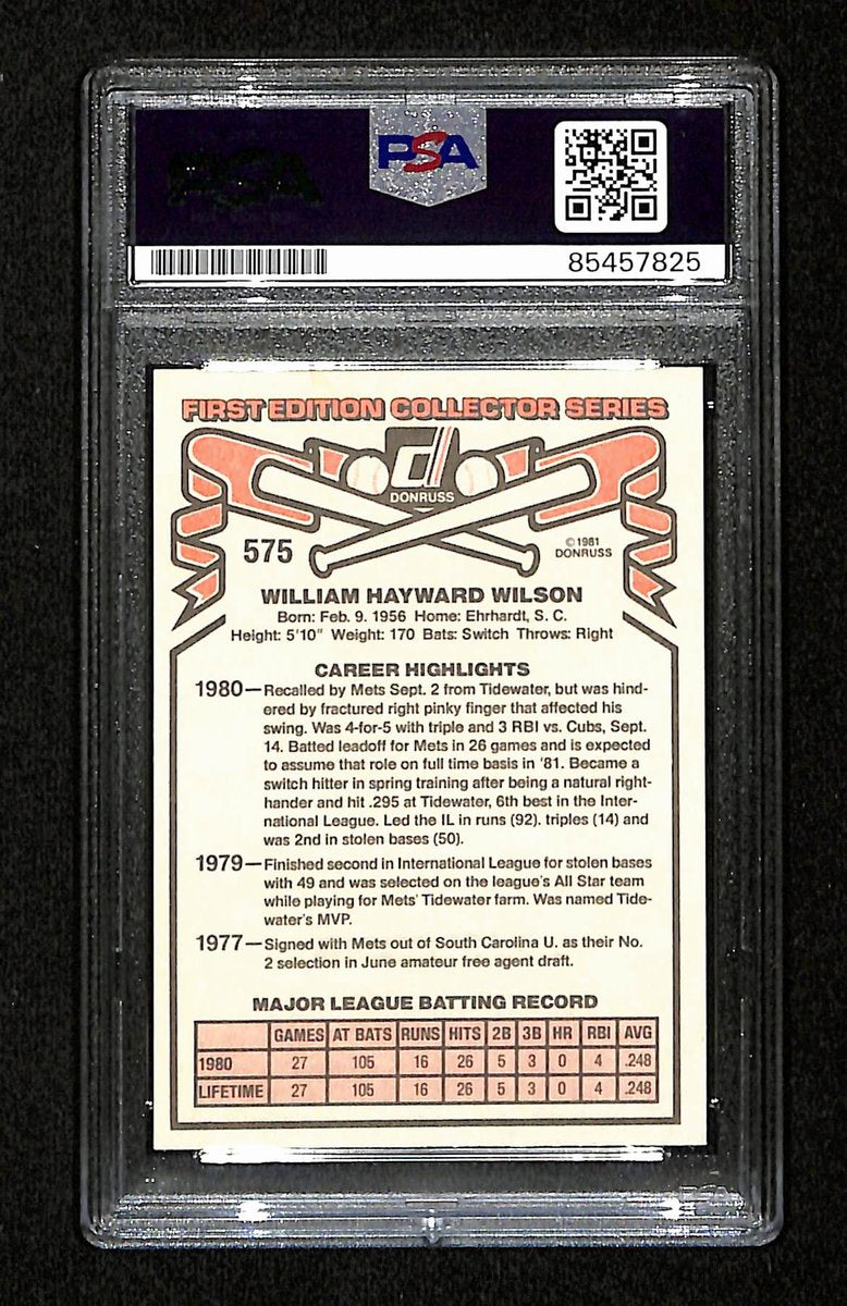 Mookie Wilson Signed/Auto 1981 Donruss RC Rookie Card #575 Mets PSA/DNA 195150