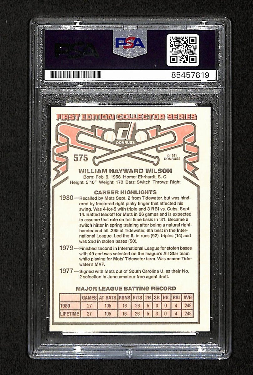 Mookie Wilson Signed/Auto 1981 Donruss RC Rookie Card #575 Mets PSA/DNA 195151