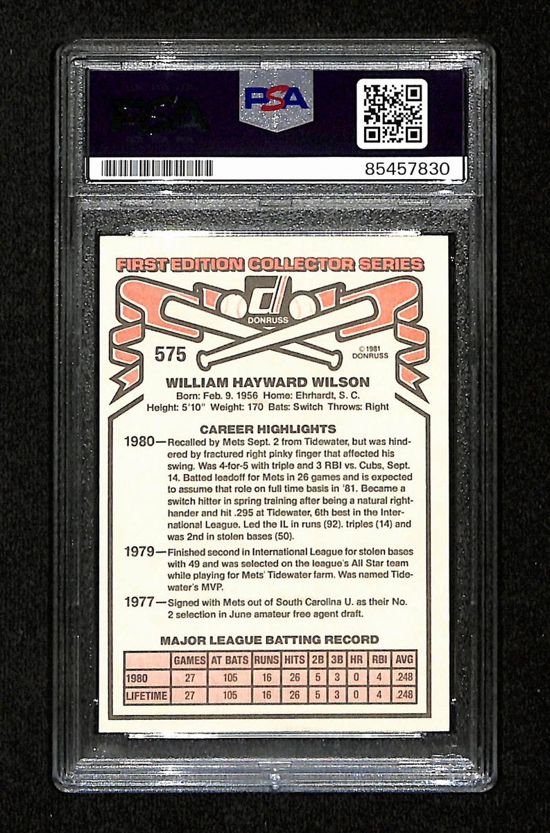 Mookie Wilson Signed/Auto 1981 Donruss RC Rookie Card #575 Mets PSA/DNA 195152