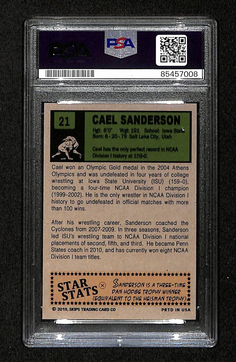 Cael Sanderson Signed 2019 Custom Rookie Card #21 Iowa State PSA/DNA 195156