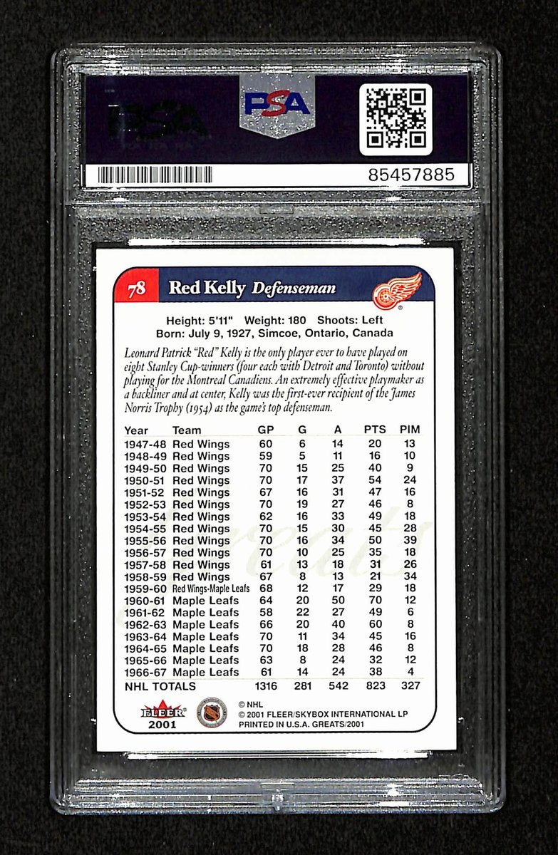 Red Kelly Signed/Auto 2001 Fleer Greats Card #78 Red Wings PSA/DNA 195169