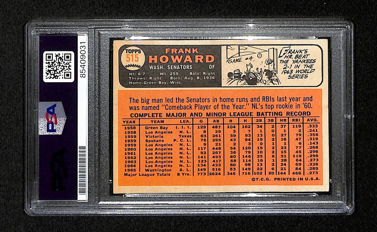 Frank Howard Signed/Autographed 1966 Topps Card #515 Senators PSA/DNA 195191
