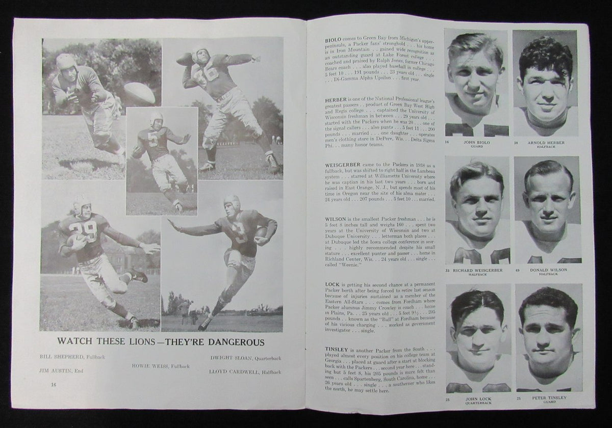 October 22,1939 Detroit Lions vs. Green Bay Packers Football Game Program 194678