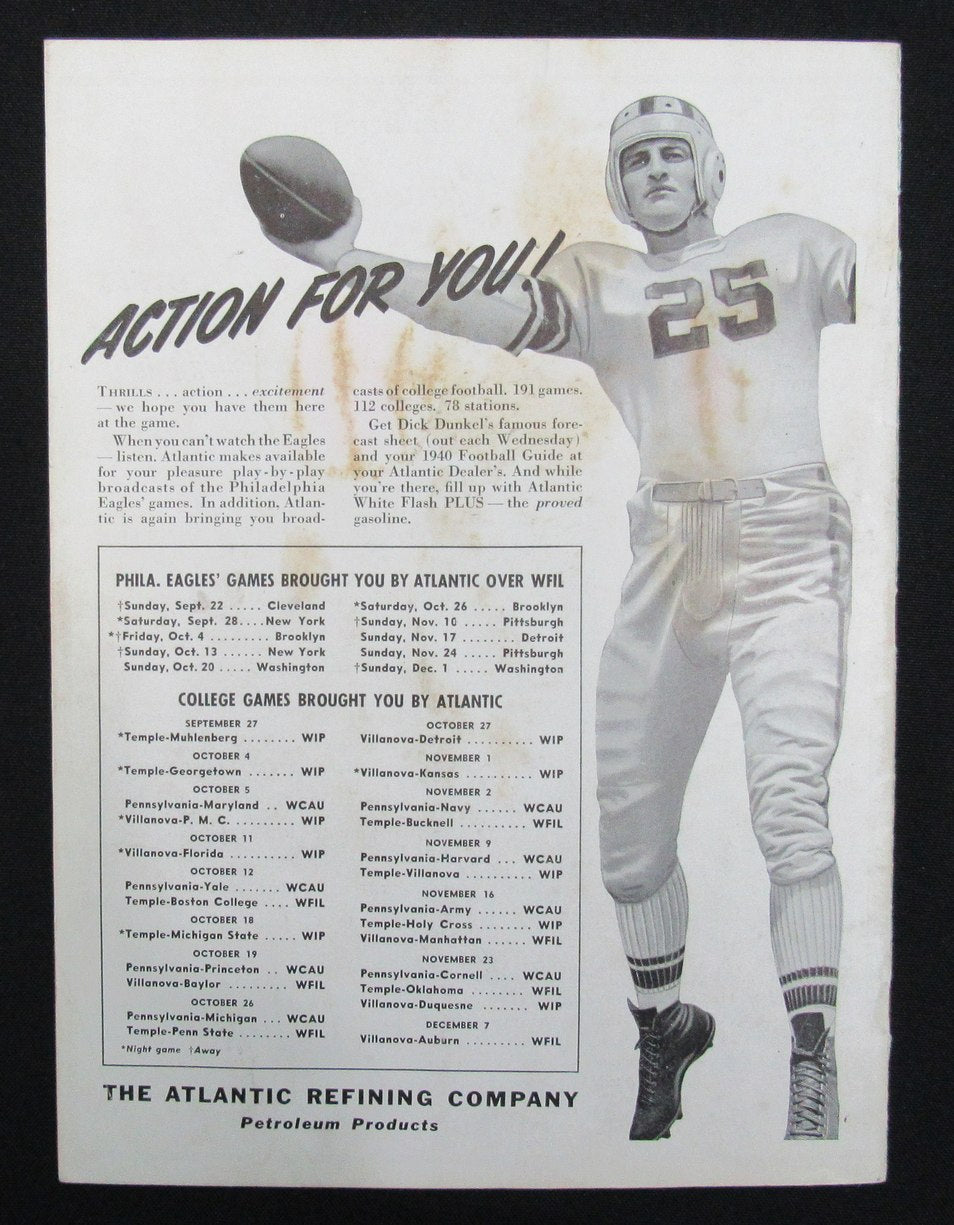 1940 Philadelphia Eagles vs. New York Giants Football Game Program 195507