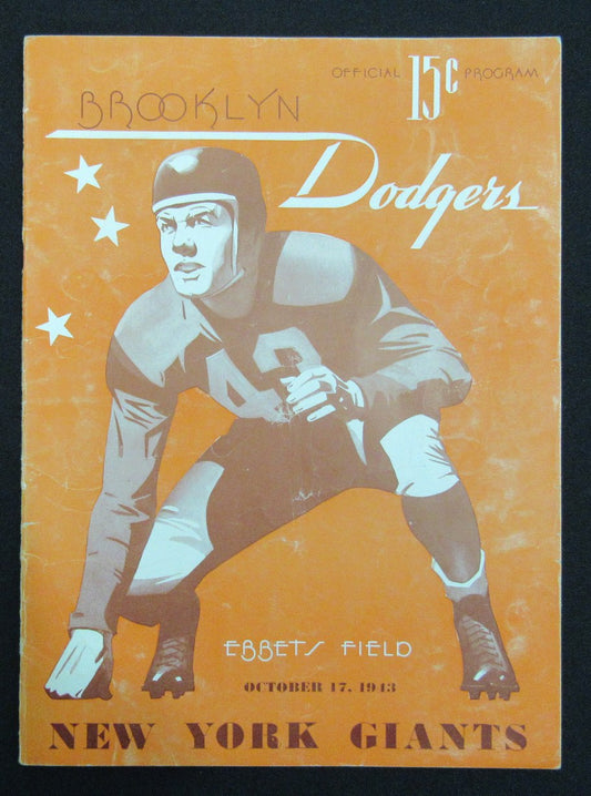 October 17, 1943 Brooklyn Dodgers vs. NY Giants Football Game Program 195517