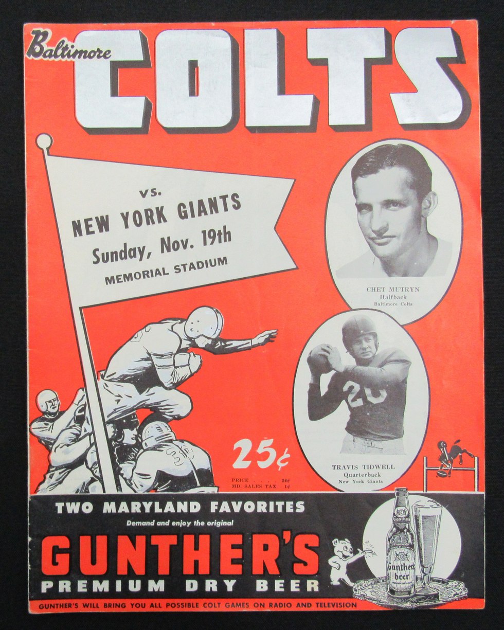 November 19, 1950 Baltimore Colts vs. NY Giants Football Game Program 195521