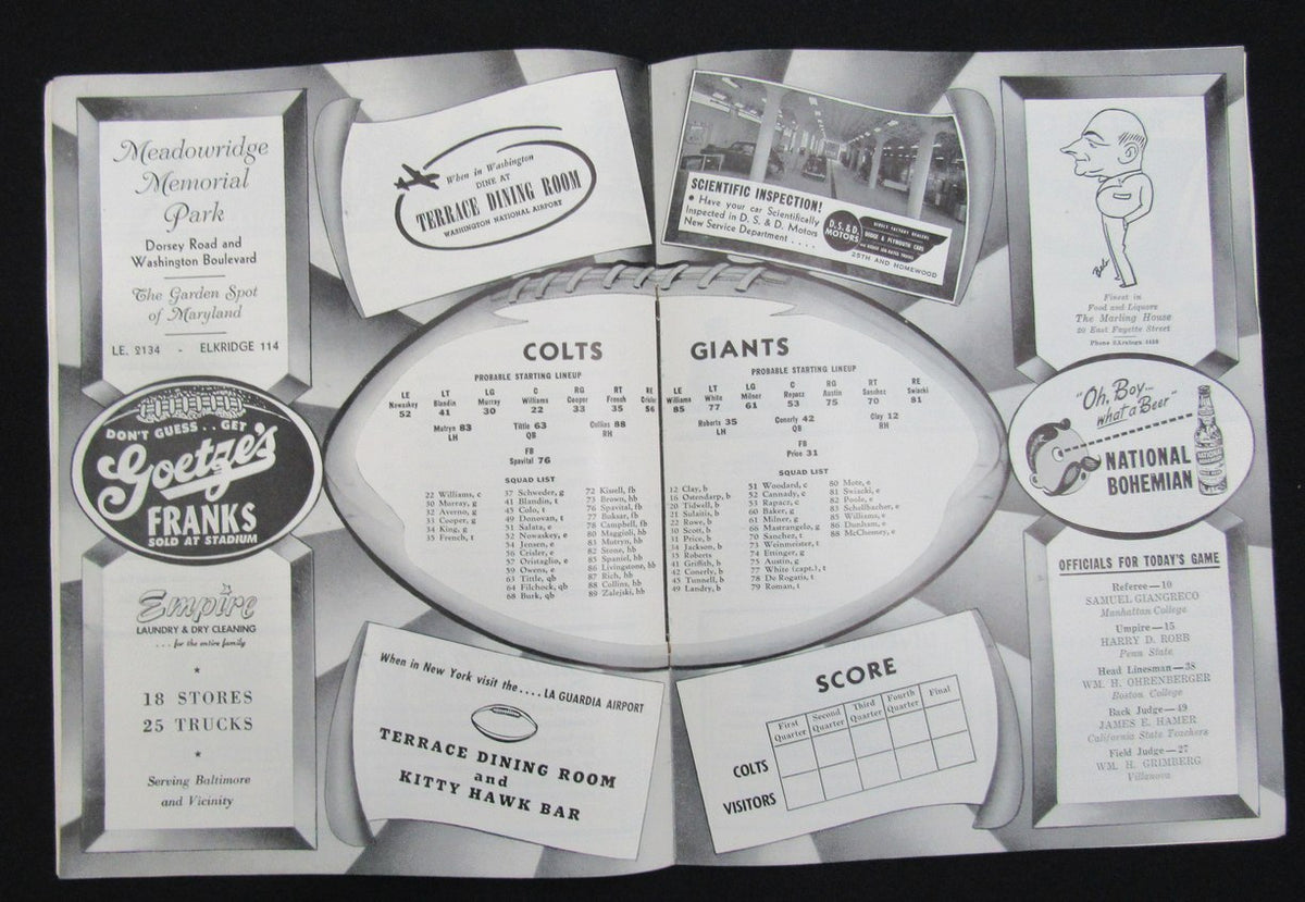 November 19, 1950 Baltimore Colts vs. NY Giants Football Game Program 195521