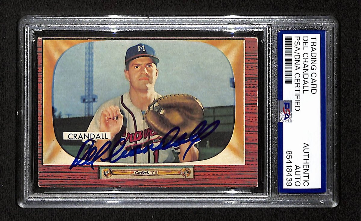 Del Crandall Signed/Auto 1955 Bowman Card #217 Milwaukee Braves PSA/DNA 194826